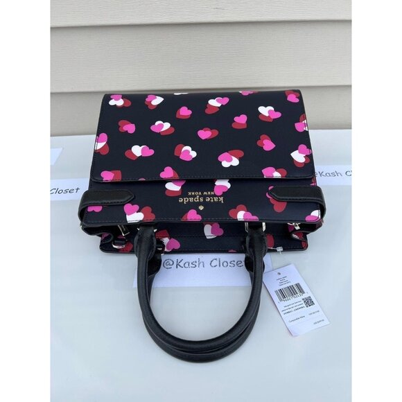 Kate Spade Satchel Staci Medium Satchel Heart Print Black Multi - Picture 6 of 12